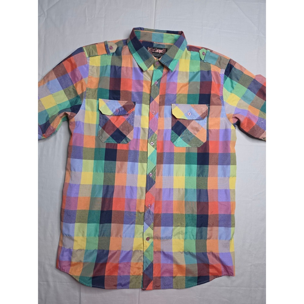 Blac Lacquer Shirt Men's 2XL Multicolor‎ Plaid Cotton Shoulder Straps Button-Up
